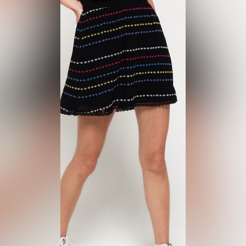 Superdry women's lined black/multicolored lightweight Sara smocked skirt;size 12